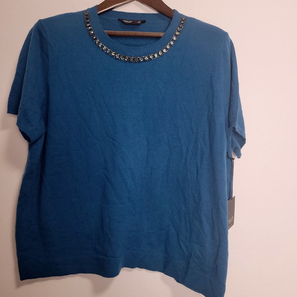 Simply Vera Vera Wang Teal Blue Rhinestone Embellished Knit Sweater Top 1X NEW